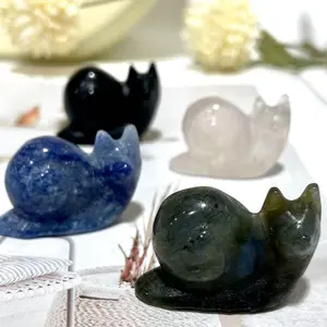 IG Crystal 3 Counts Small Snail Crystal Labradorite Clear Quartz Obsidian Sodalite Healing Crystal Home Decoration