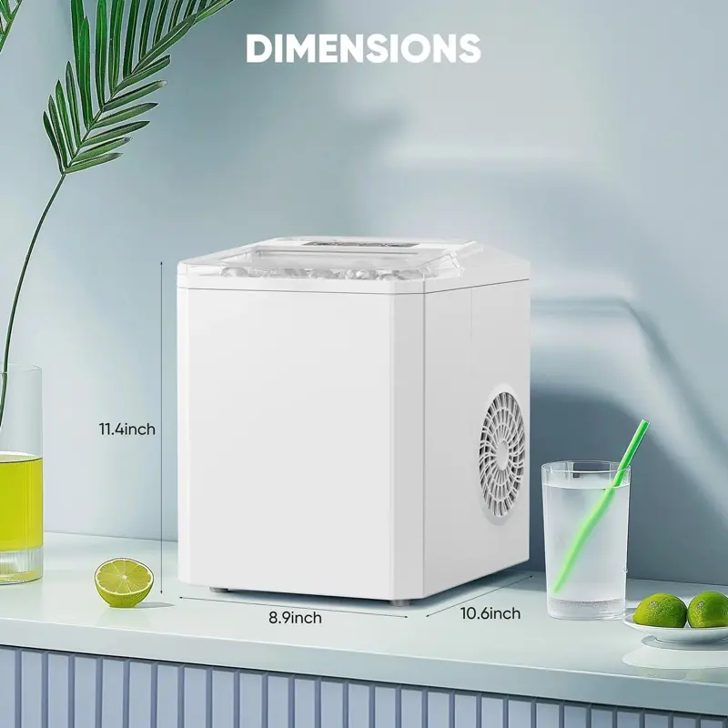 Countertop Ice maker makes 26Lbs in 24 Hrs. Produces two different sizes of ice.