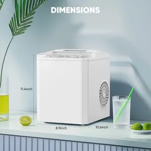 Countertop Ice maker makes 26Lbs in 24 Hrs. Produces two different sizes of ice.