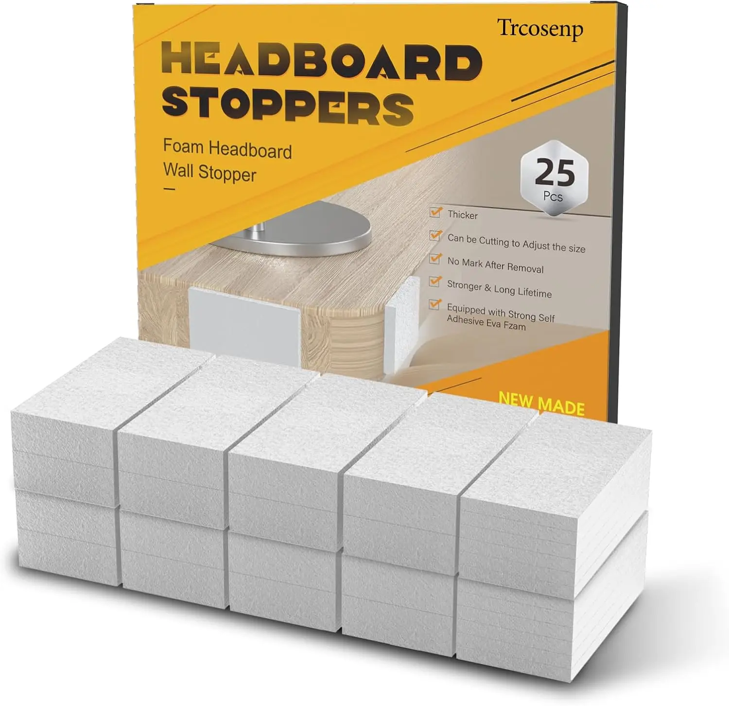 Headboard Bumpers for Wall, 25Pcs EVA Foamadhesive Felt Strips, Bed Furniture Wall Protectors, 10Pcs (15mm Thick)+15Pcs (5mm Thick) Couch Wall Protector, White Headboard Stoppers Wall Protector.