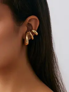 1pc Gold Plated Multi-layer Cuff Ear Clip, Minimalist Irregular Geometric Non-pierced Ear Cuff, Luxury Statement Ear Jewelry for Women Daily & Party