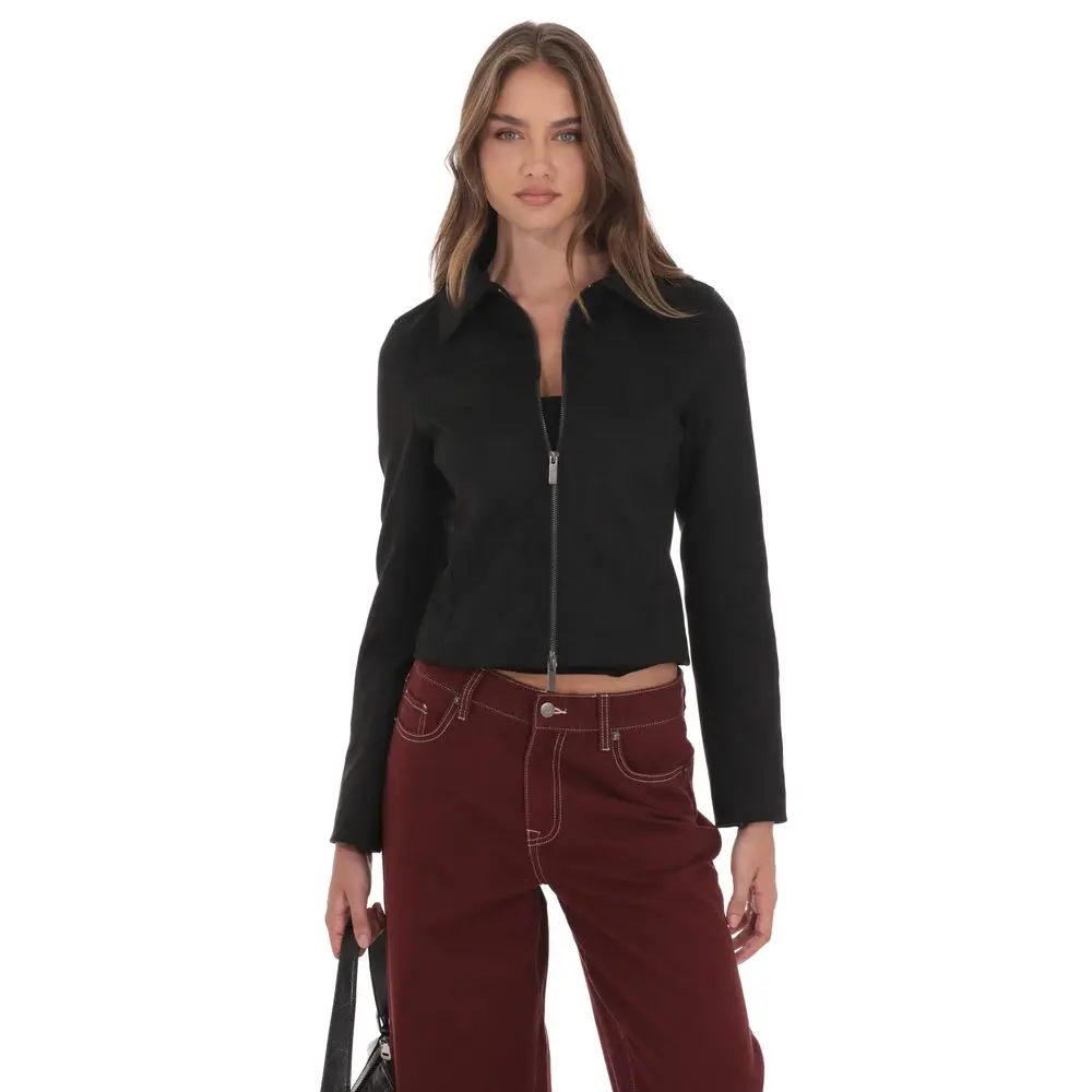 Suede Zip-Up Jacket in Black