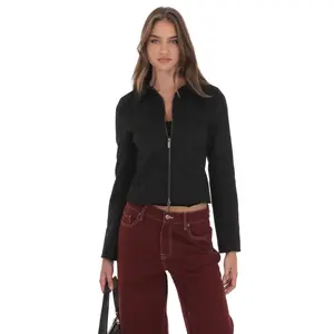 Suede Zip-Up Jacket in Black