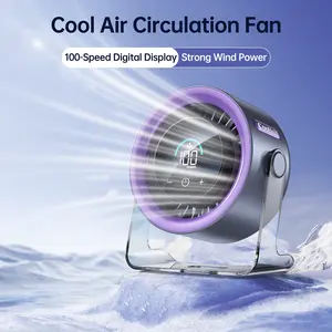 Portable Rechargeable Desktop Turbo Fan - 100-Speed Digital Display, Low Noise, Dual Adjustment Modes, Quiet Cooling for Office & Travel Vacation Essentials