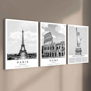 World Landmark Canvas Prints Set, Modern Art Wall Decor, Solid Wood Frame, Waterproof & High-Definition, Ideal Gift for Home Decoration