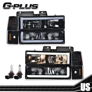 Fit For 94-00 Chevy GMC C/K 1500 2500 3500 LED DRL Smoke Lens Black Headlights New