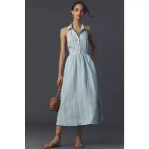 Anthropologie Reformation Tace Linen Midi Shirt Dress $248 SZ 10 Blue Stripe