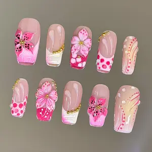 NailVesta DREAMY SAKURA – 100% Handcrafted 3D Press-On Nails | Reusable, Long-Lasting, Salon-Quality black lace nail art nail art