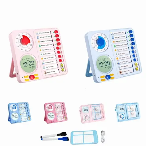 HERLOREEN 3-in-1 Plastic Visual Timer with Chore Chart Board - Electronic Learning ADHD Tool for Child, Adults, Silent Mode, Visual Cue, Charging Cord, Homeschool Checklist, Built-in Batteries, Birthday Gift
