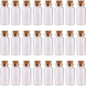 24count 10ml Glass Bottles Cork Stoppers DIY Decoration Mini Glass Vials Cork Message Glass Bottle Vial Cork,Small Glass Bottles Jars Corks for Wedding Party Favors