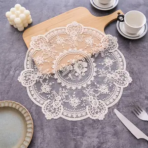 4/6pcs Vintage French Lace Tablecloth Placemat Embroidered Floral Pattern Design Table Mat Perfect for Kitchen Supplies Protection, Water Cup Bowl Plate Mat, Daily Holidays, Party, Wedding Banquet, Home Decoration, Atmospheric Lace Placemat