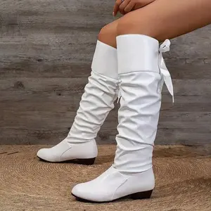 High-top boots, mid-rise boots, slim-leg boots, women’s, autumn and winter styles, non-knee-high, flat-soled low-heeled boots, horseshoe-heel shoes for women