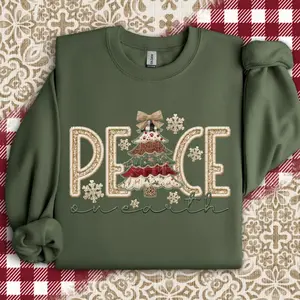 Peace On Earth Shirt, Christmas Faux Embroidery Shirt, Trendy Holiday Shirt Shirt