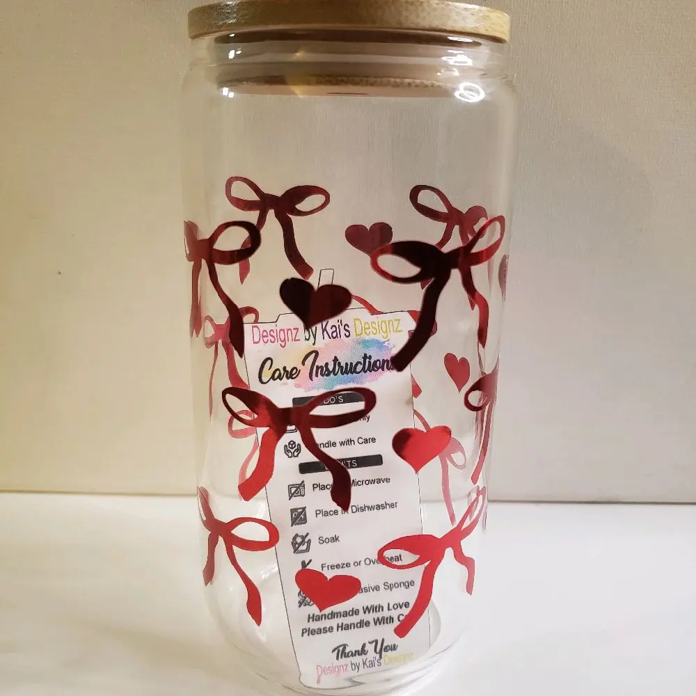 Red Bows & Red Hearts Glass Cup