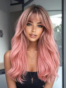 24 Inch Pink Long Curly Wigs for Women, Gorgeous Fluffy Wigs without Bangs, Synthetic Full Machine Wigs for Party, Daily Use, Synthetic Hair Wigs, Synthetic Fiber Wigs
