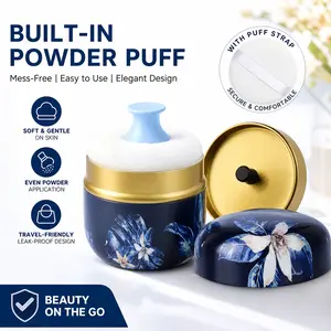 Body Powder Puff & Container Set – 3.15” Portable Empty Powder Case with Lid, for Women Loose Dusting Powder – Travel, Bath, Home Use
