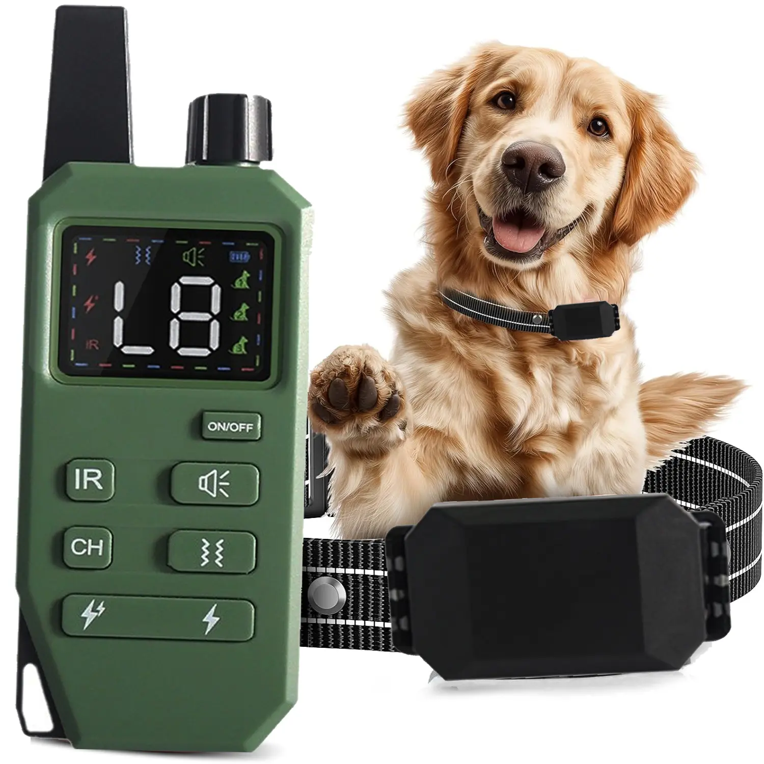 Green Dog Training Collar, IP67 Waterproof Dog Shock Collar with Remote Control, 3 Training Modes, Shock, Vibration and Beep, Rechargeable Electric Shock Collar for Large Medium Small Dogs