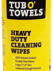 Tub O' Towels Heavy-Duty Multi-Surface Cleaning Wipes, 7" x 8", 40 Count Canister, Removes Grease, Grime, and Tough Stains, Durable Disposable White Wipes for Home, Garage, and Outdoor Cleaning Tasks