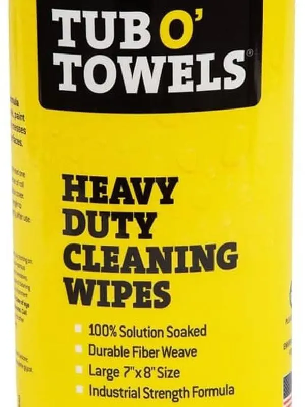 Tub O' Towels Heavy-Duty Multi-Surface Cleaning Wipes, 7" x 8", 40 Count Canister, Removes Grease, Grime, and Tough Stains, Durable Disposable White Wipes for Home, Garage, and Outdoor Cleaning Tasks