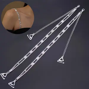 2Pcs Fashionable Rhinestone Bra Strap - Simple Metal Bra with One-Word Collar Body Chain Elegant Women's Bra Strap Set