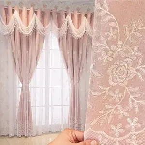 1 count Luxury double - layer jacquard blackout curtains with valance, Home Decoration Curtain, Floral curtains, suitable for living rooms and bedrooms
