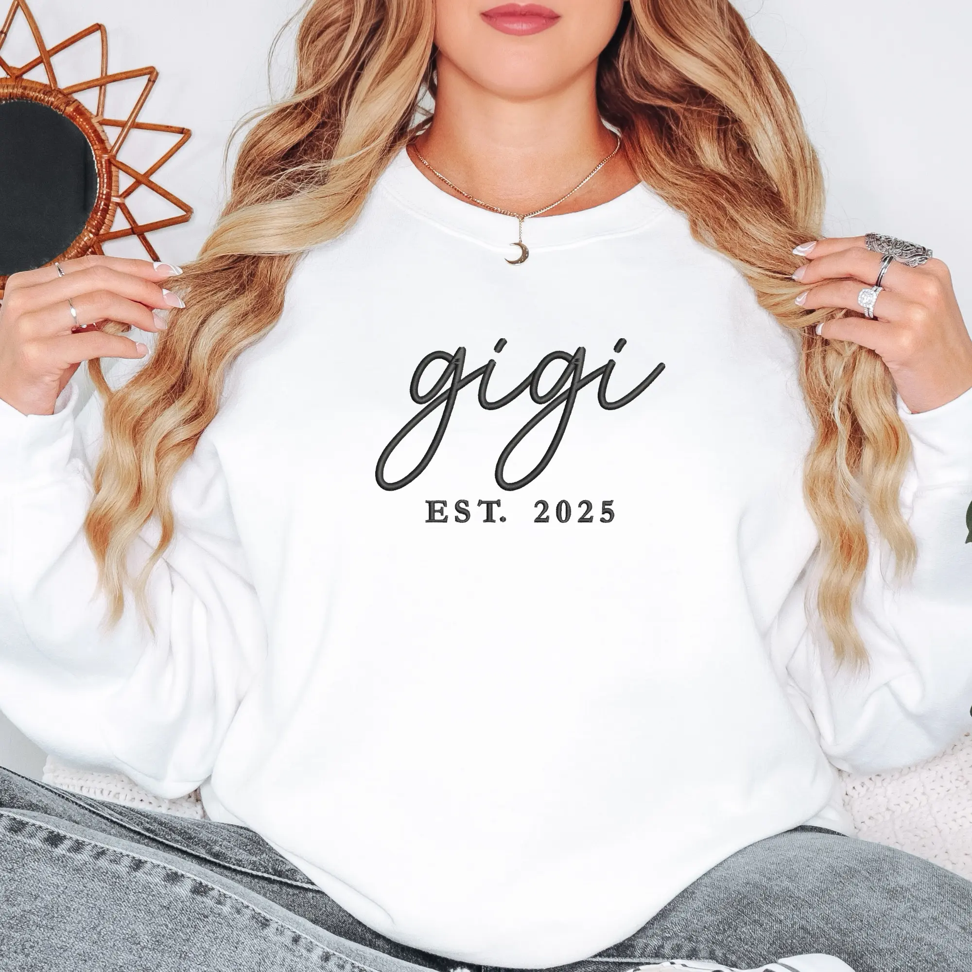 Gigi Established 2025 Embroidered Sweater | Unisex Crewneck Sweatshirt | Custom Name & Year | Gifts for Gigis | Personalized Sweater