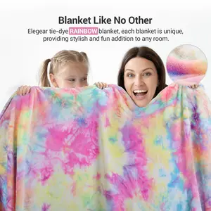 Luxurious Elegear Tie-Dye Rainbow Blanket - Microfiber Flannel with Enhanced Softness and Easy Care