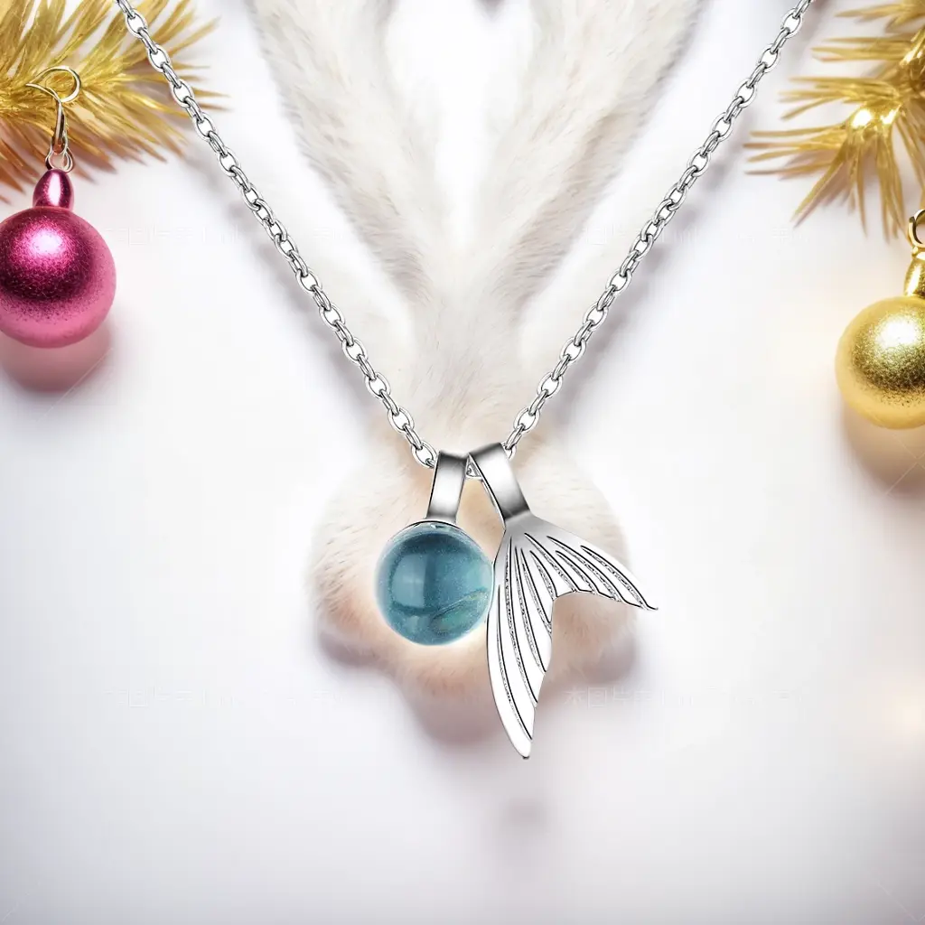 S925 Sterling Silver Women's Sapphire Bead Mermaid Tail Pendant Necklace (40cm+3.5cm) Luxury Jewelry
