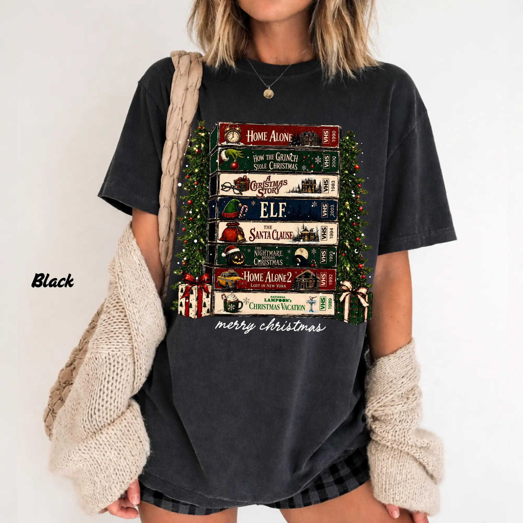 Christmas VHS Movies Comfort  Shirt, Retro Holiday Graphic Tee, Vintage Christmas Movie T-Shirt, Cozy Festive Apparel, Funny Christmas Gift