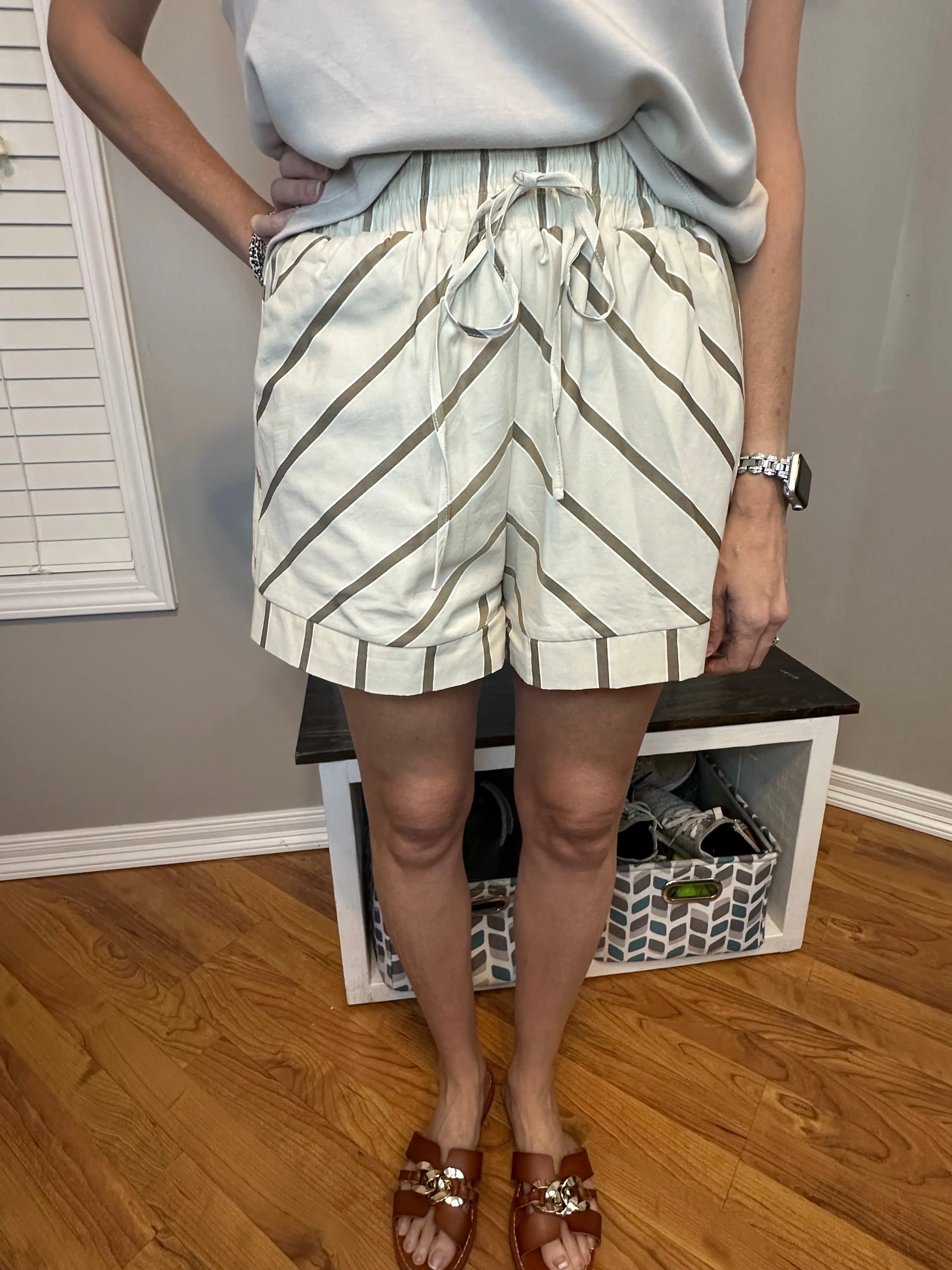 Taupe Stripe High-Waisted Shorts