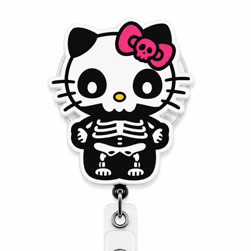 Black & pink skeleton | Handmade Retractable Badge Reel | Nurse Badge Holder | ID Badge Clip