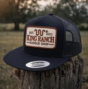 Black King Ranch Flat Bill Mesh Trucker Snapback Hat Cap with Embroidered Patch outdoorfun