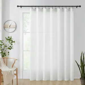 White Patio Door Curtain Sheer Linen Curtains for Living Room 96 inches Long Sliding Glass Door Window Curtain Extra Wide Room Divider Semi Sheer Curtain Panels Rod Pocket 100"w 1 Pack