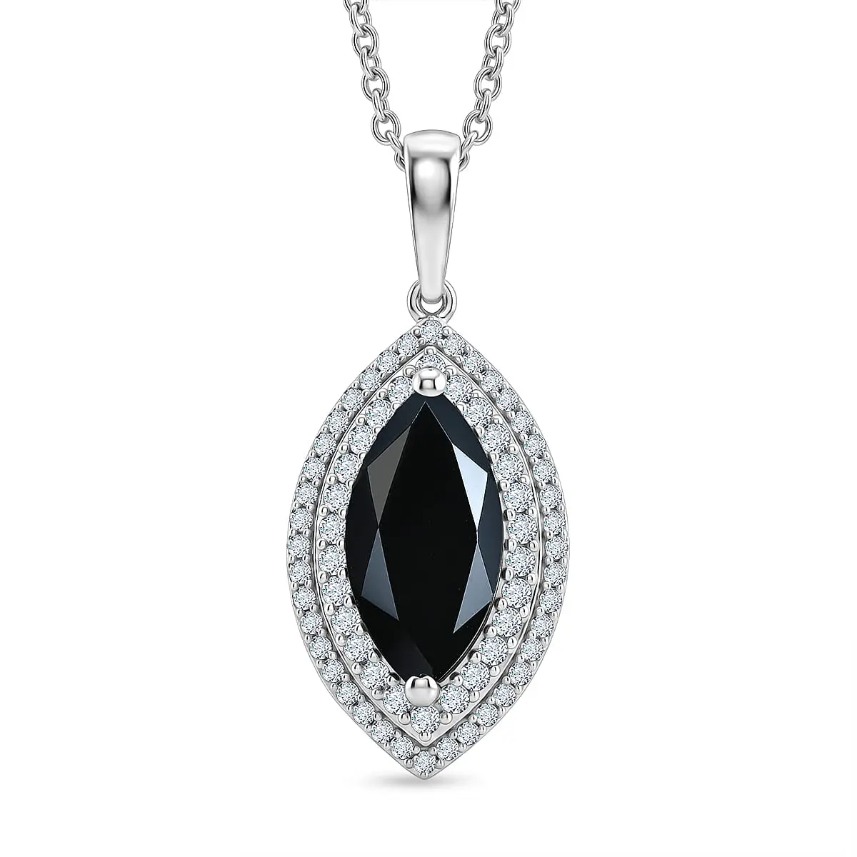 EverTrue Thai Black Spinel, White Zircon Pendant in Platinum Bond with Stainless Steel Necklace (20 Inches) 6.00 ctw