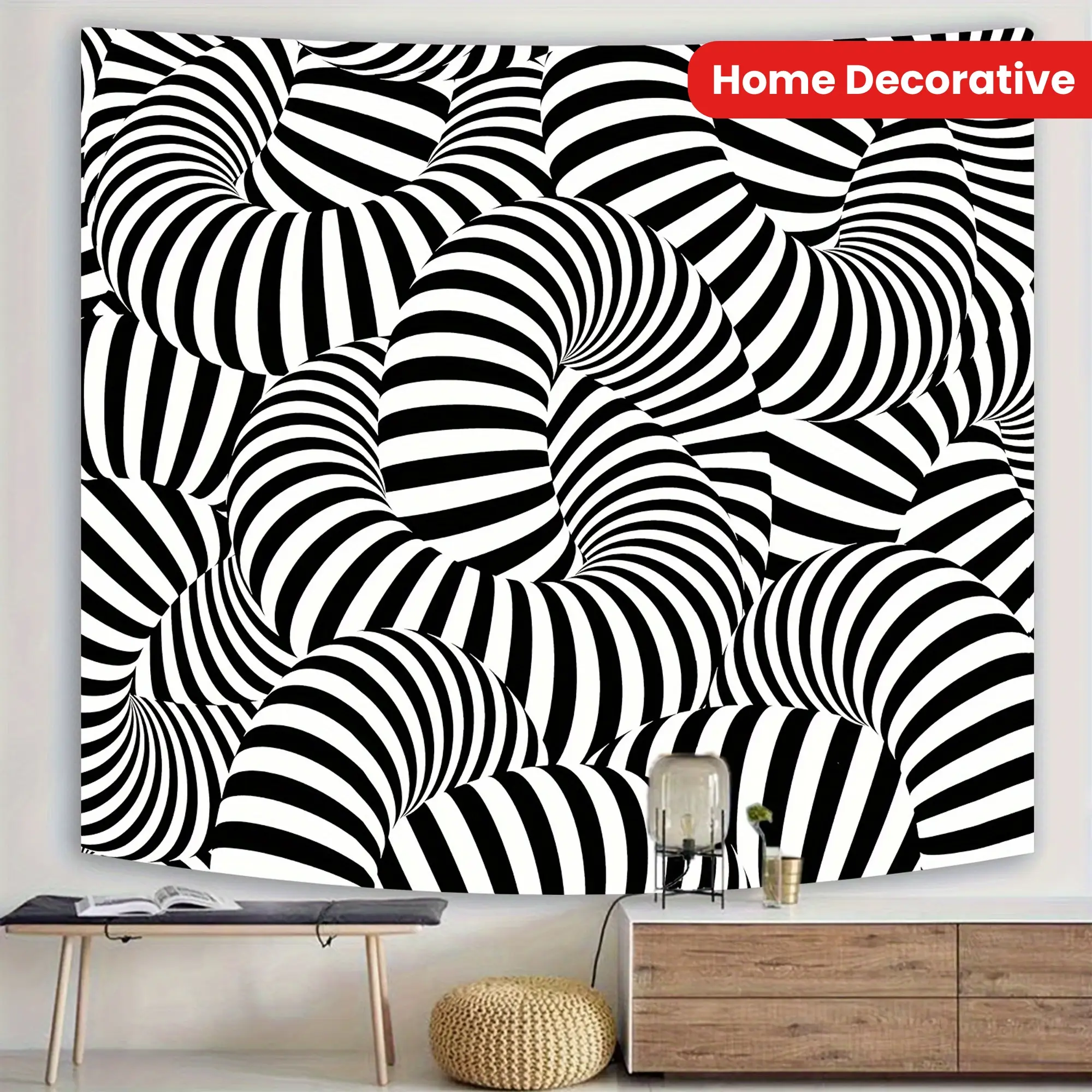 3D Vision Tapestry Black And White Wall Hanging, Psychedelic Spiral Tapestry Stun Wall Art Tapestries Hanging For Dorm Room Living Home Decorative 59 X 51 Inches