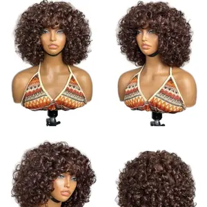 12” Brown Rose Curly Wig With Fringe – Human Hair, Soft Curls, Wear & Go Afro Curl Bob