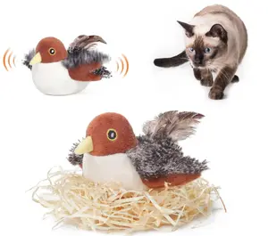 Cat Toys Rechargeable Flapping Bird Sparrow, Lifelike Chirp Tweet, Touch Activated Kitten Toy Interactive Cat Exercise Toys for All Breeds Cat Kicker Catnip Toys 4.0 Inches