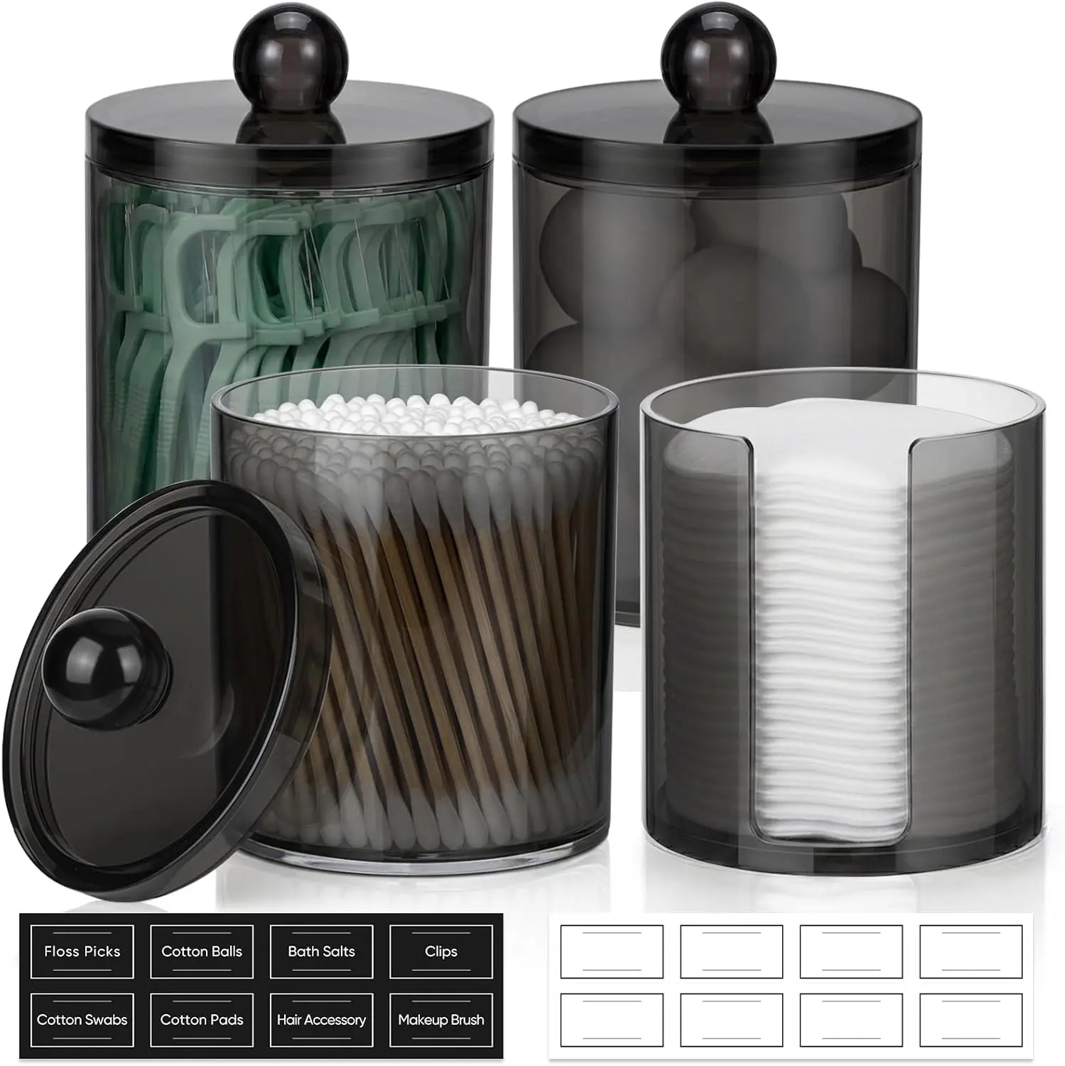 [New Deal 2026] Clear Makeup Cotton Storage Box Set, 2/3/4 Counts Round Makeup Cotton Storage Container with Lid, Dustproof Storage Box for Cotton Swabs, Balls, Pads, Floss Picks- Clear Plastic Canister Apothecary Jar Set