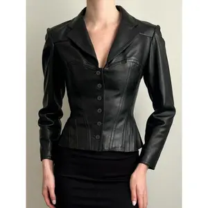Elegant Women's PU Leather Jacket, Single Button Shawl Collar Blazer, Slim Fit Long Sleeve Coat, Stylish Female Outerwear