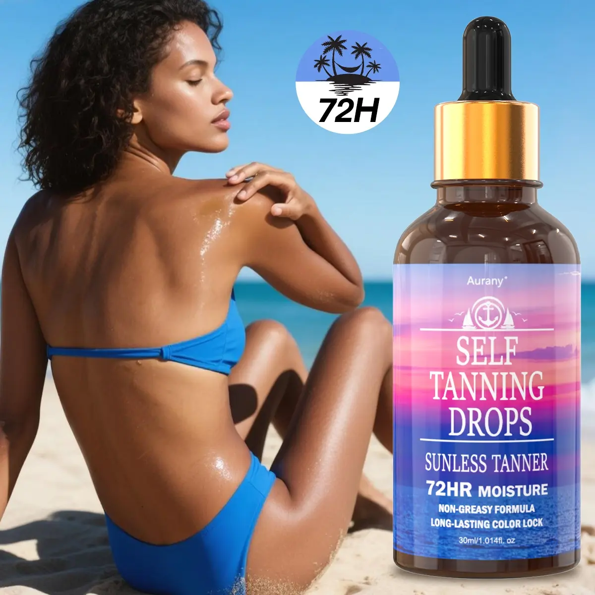 30ML Self Tanner Drops, Indoor Tanning Oil with Vitamin E, Sunless Tanning Glow, Natural Sun-Kissed Glow, Hydrating Formula for All Skin Types, Men & Women