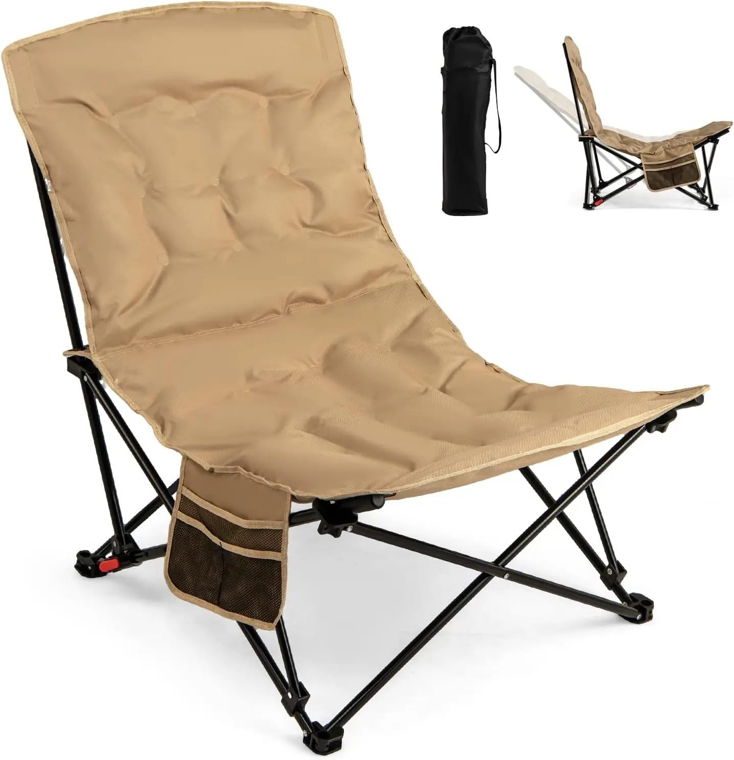 COSTWAY Portable Folding Camping Chair, 4-Position Padded Outdoor Chair with 500 LBS Support, Side Pocket and Carry Bag, Outside Camp Chair for Sports, Fishing and Garden