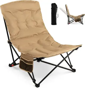 COSTWAY Portable Folding Camping Chair, 4-Position Padded Outdoor Chair with 500 LBS Support, Side Pocket and Carry Bag, Outside Camp Chair for Sports, Fishing and Garden