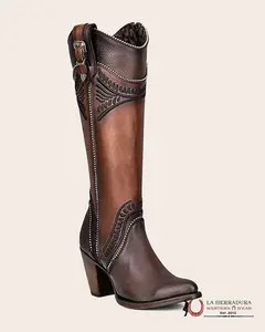 WOMEN’S CUADRA CU583 TALL BOOT RES DAMASCO CHOCOLATE EMBROIDERY ROUND TOE
