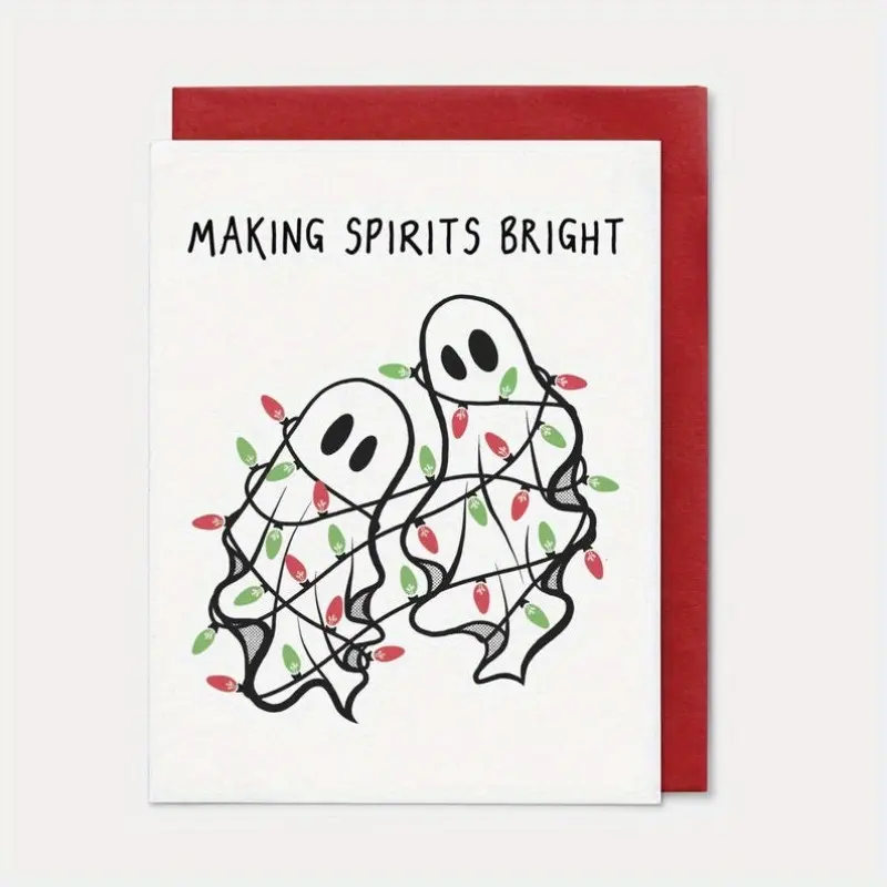1pc  Spooky Christmas Card, Cute Ghost Design, Perfect for Holiday Greetings & Festive Celebrations, Making Spirits Bright!