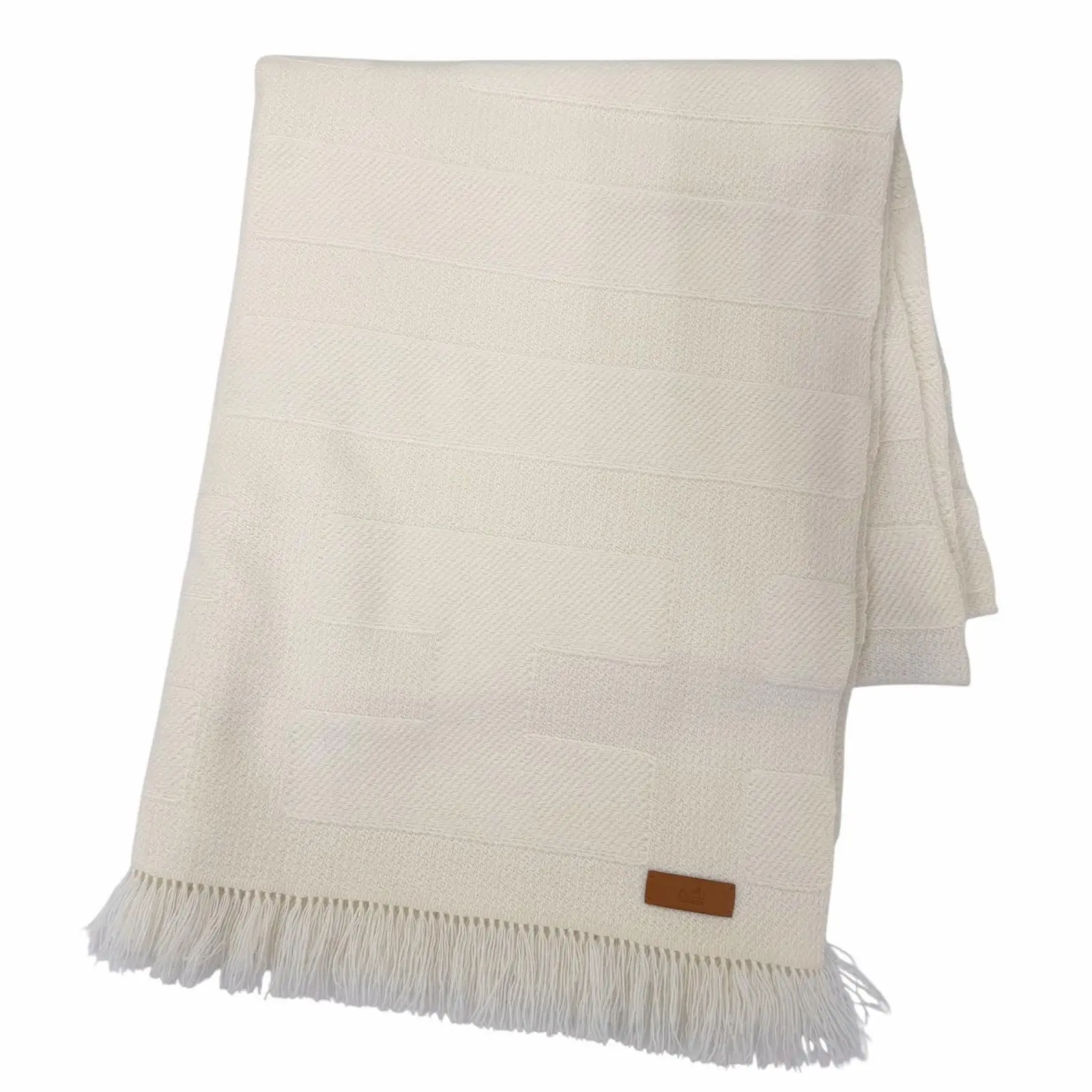 Pre-owned HERMÈS Cashmere Small Leather Goods Hermes Raye H Large Logo Leather Patch Shawl