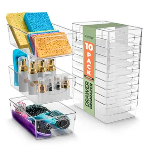 Sorbus Medium Clear Plastic Storage Bins 10 Pack with Handles for Organizing Closet, Pantry, Fridge, Medicine Cabinet, Shelves, Freezer & Drawer Boxes