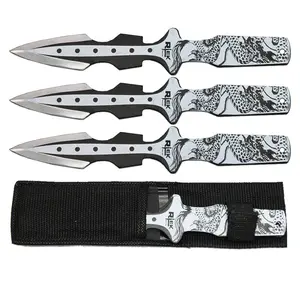 10-Inch 3PCS Black Dragon Print Fixed Blade Knife Set with Nylon Sheath Fruit Knife Outdoor Kitchen Tool 