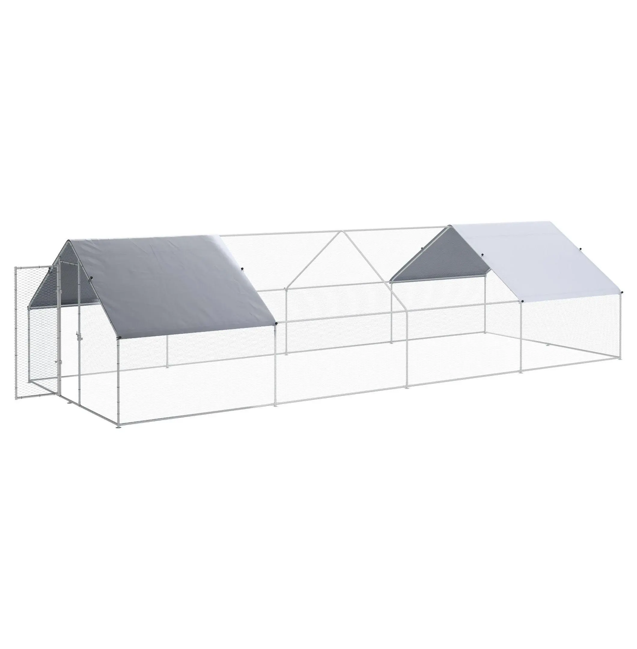 Galvanized Chicken Coop Cage, Large Walk-in Hen Run Enclosure, 10' x 26' x 6.5', Outdoor Poultry Pen with UV Resistant Cover for Chickens, Rabbits Silver