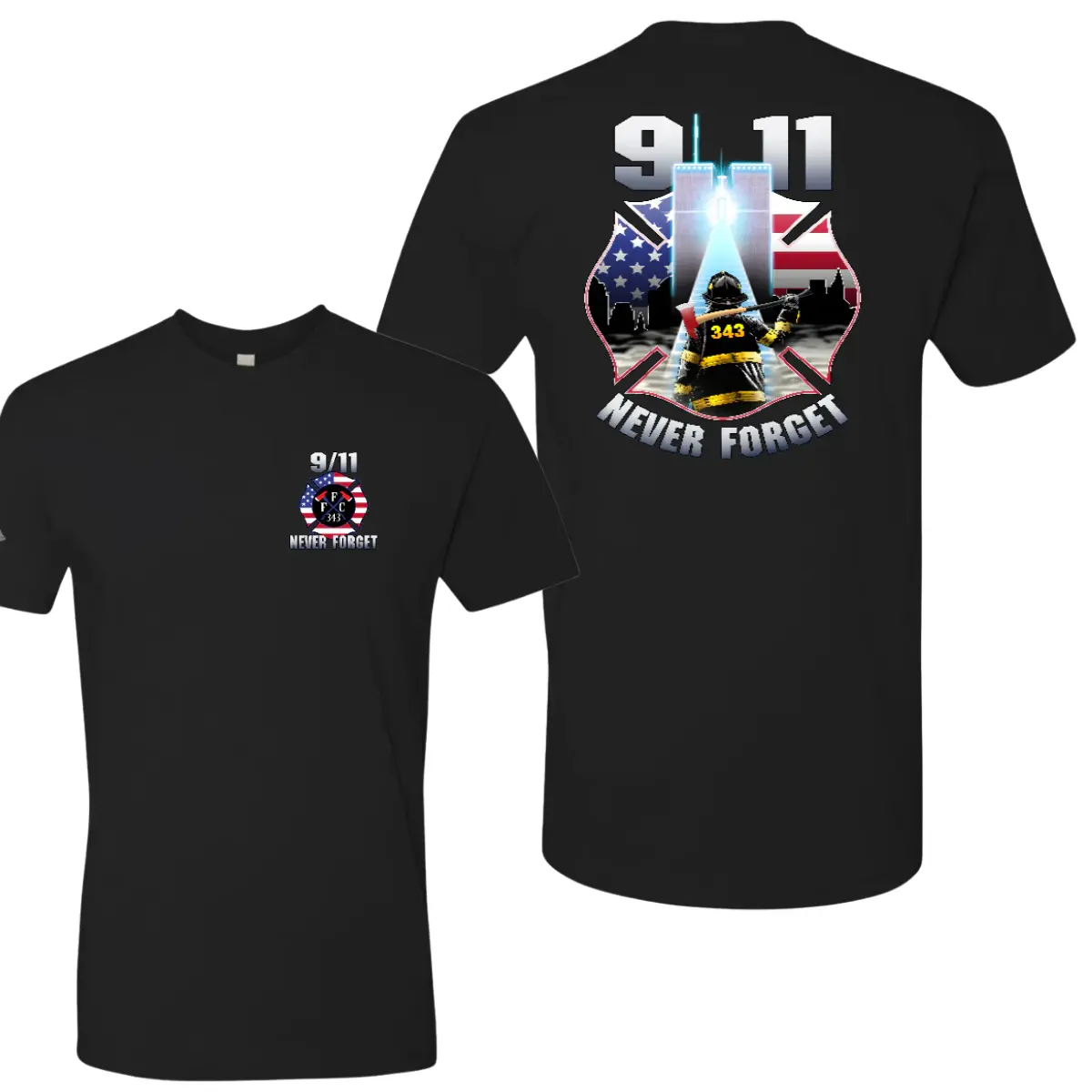 9/11 Never Forget Firefighter Memorial T-Shirt, 343 Heroes Tribute Tee, Soft Cotton Blend Shirt, American Flag Graphic Shirt for Men & Women, Firefighter Apparel