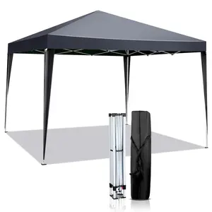 10x10 Square Portable Foldable Canopy Tent - Large Party Size, UV-Resistant Oxford Fabric EZ-Up Gazebo with Pre-Drilled Holes, Easy Setup, Carry Bag for Camping, Patio (Dark Gray)